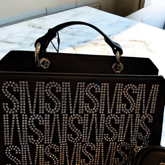 Steve Madden Bevelynn Rhinestone LOGO Silver Satchel NWT - Picture 7 of 15